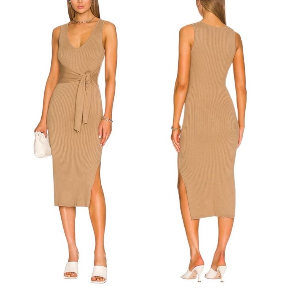 GOOD AMERICAN Sleeveless Belted Bodycon Dress in Taupe